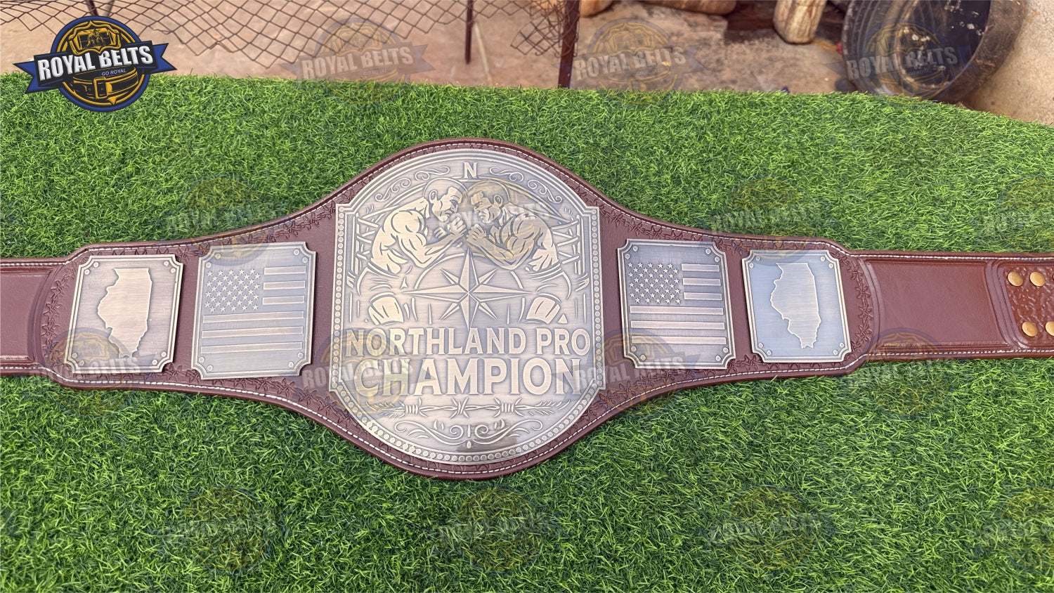NORTHLAND PRO Custom World Championship wrestling belt with polished metal plates and reinforced stitching Crafted by Royal Belts