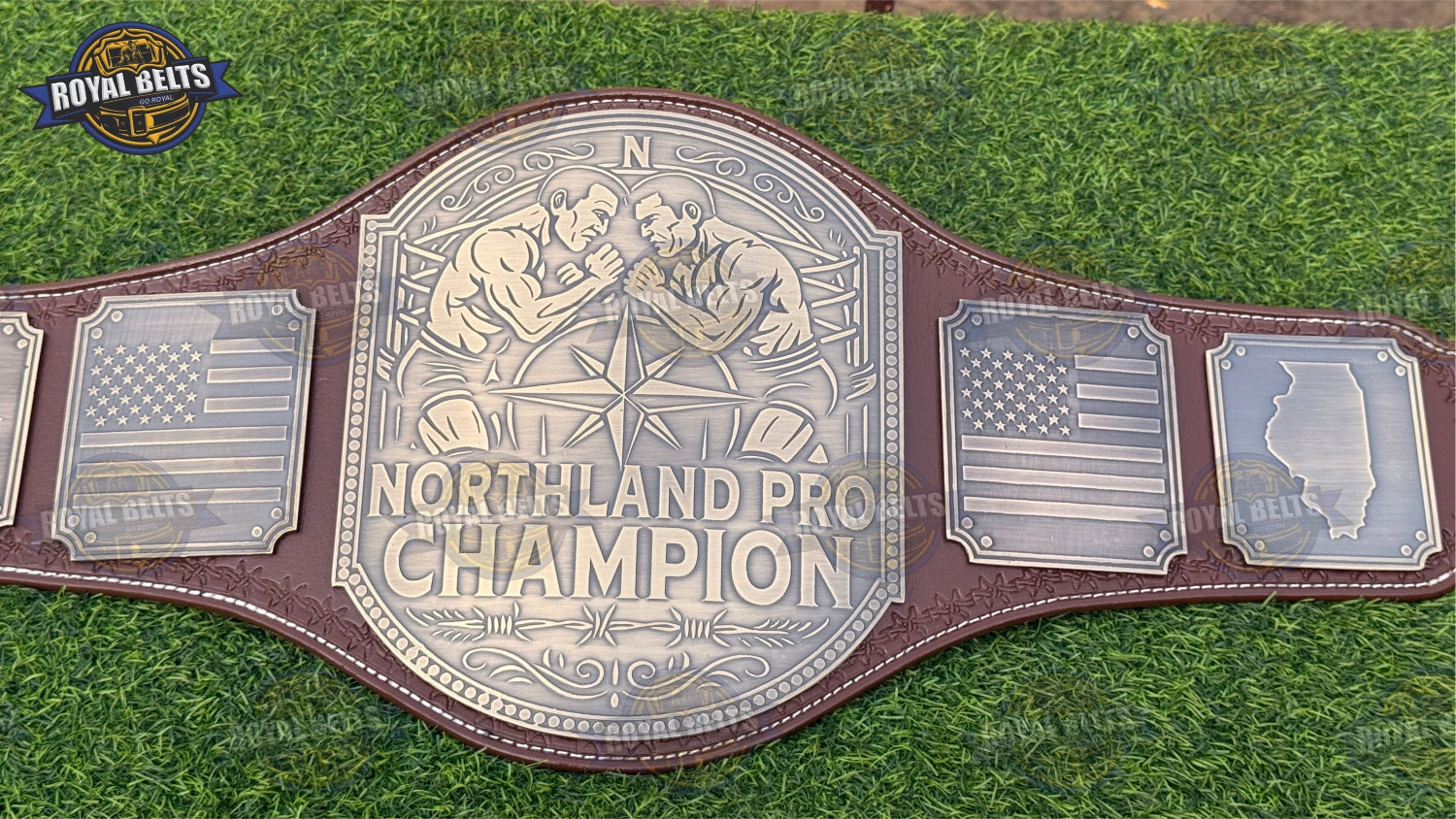 NORTHLAND PRO Custom World Championship belt showcasing layered plates and heavyweight metal construction 