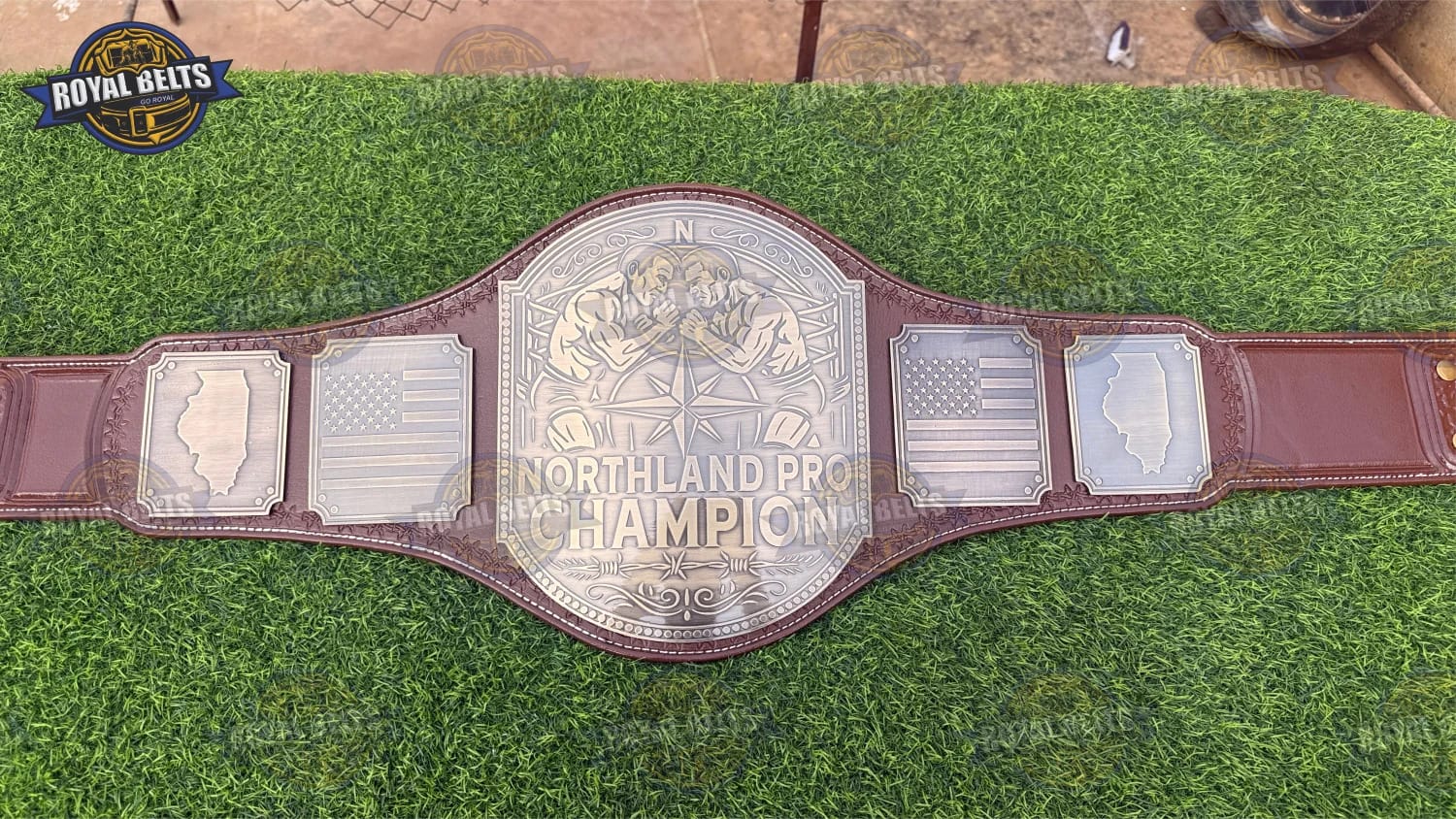 NORTHLAND PRO Custom World Championship title belt featuring bold logo plates and real leather strap