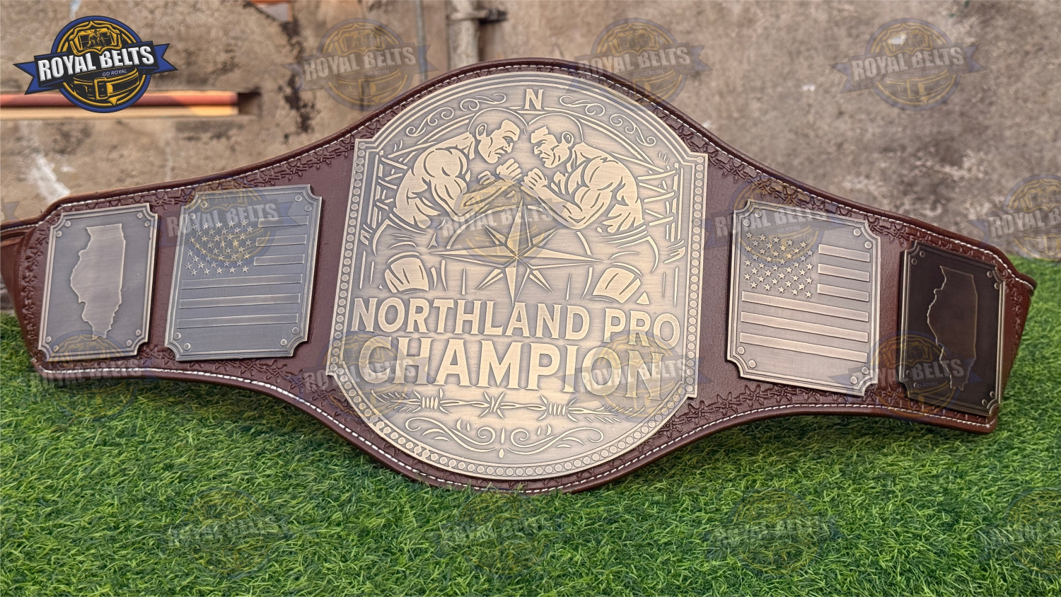 NORTHLAND PRO Custom World Championship wrestling belt with precision cut plates and flexible leather
