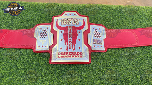 NSW STANDOFF custom championship title belt with premium leather strap and detailed metal plates Manufacture by Royal Belts 