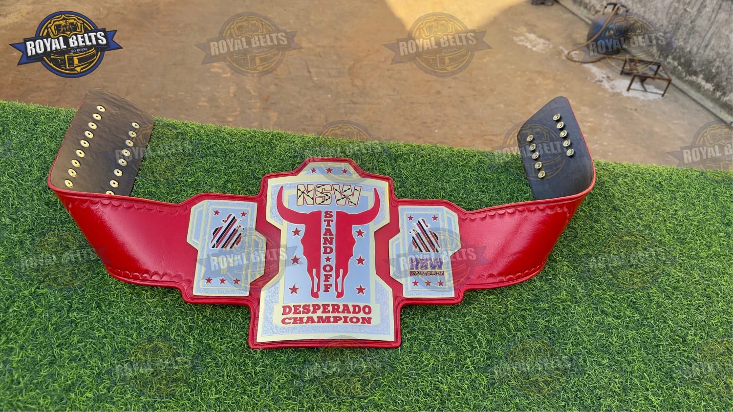 NSW STANDOFF championship belt custom leather strap with ornate metal plates
