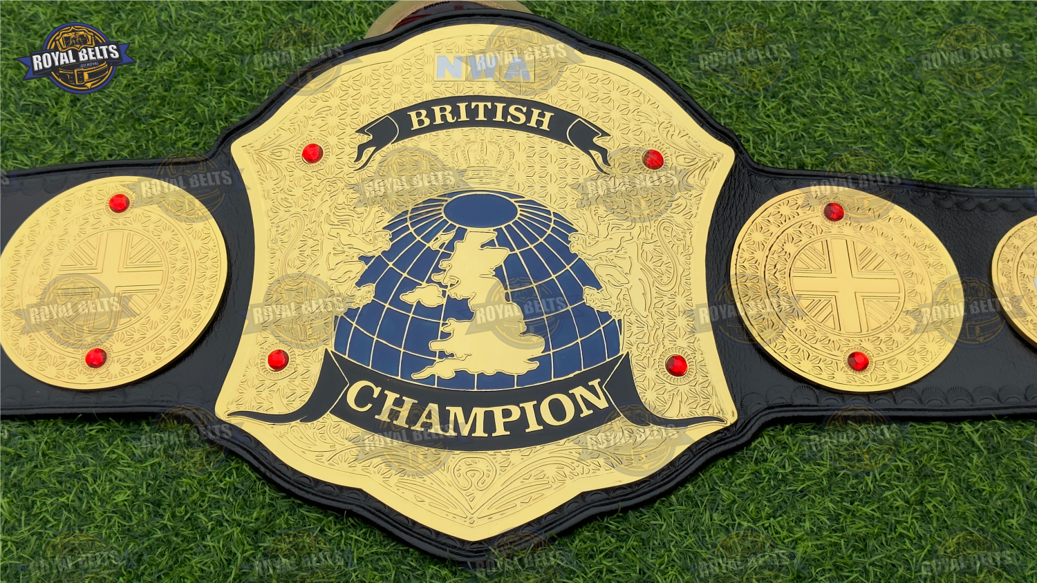NWA British World Heavyweight Championship Title Belt mirror polished plates on premium stitched leather backing Made by Royal Belts
