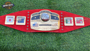 NWA World Heavyweight Domed Globe belt with engraved gold center plate Crafted by Royal Belts
