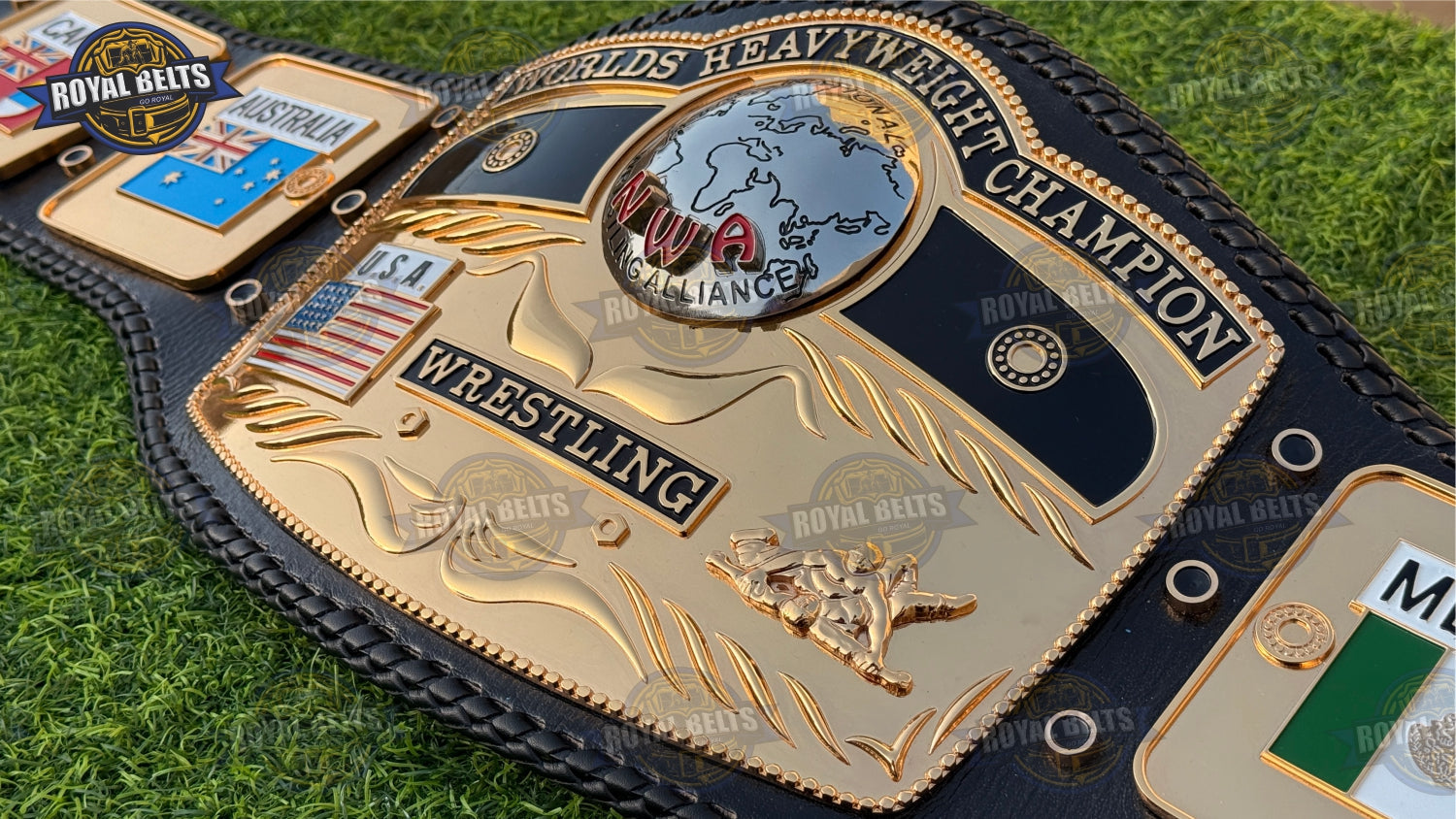 Domed Globe wrestling championship belt with durable leather backing