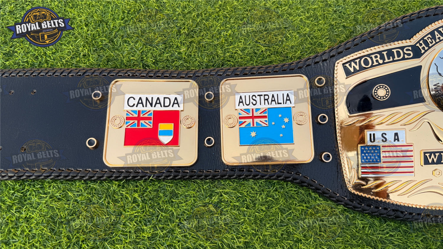 NWA World title belt replica with deep HD CNC gold engraving