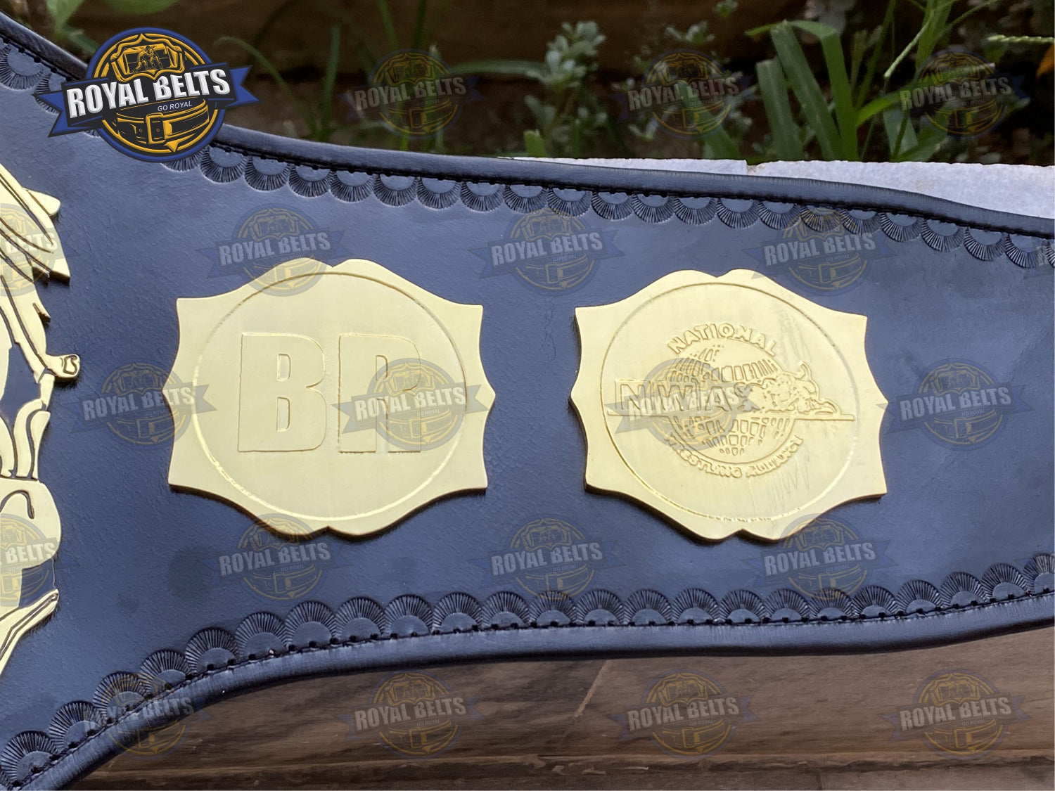 NWA Junior Wrestling Belt CNC etched borders, mirror gold polish, compact center plate