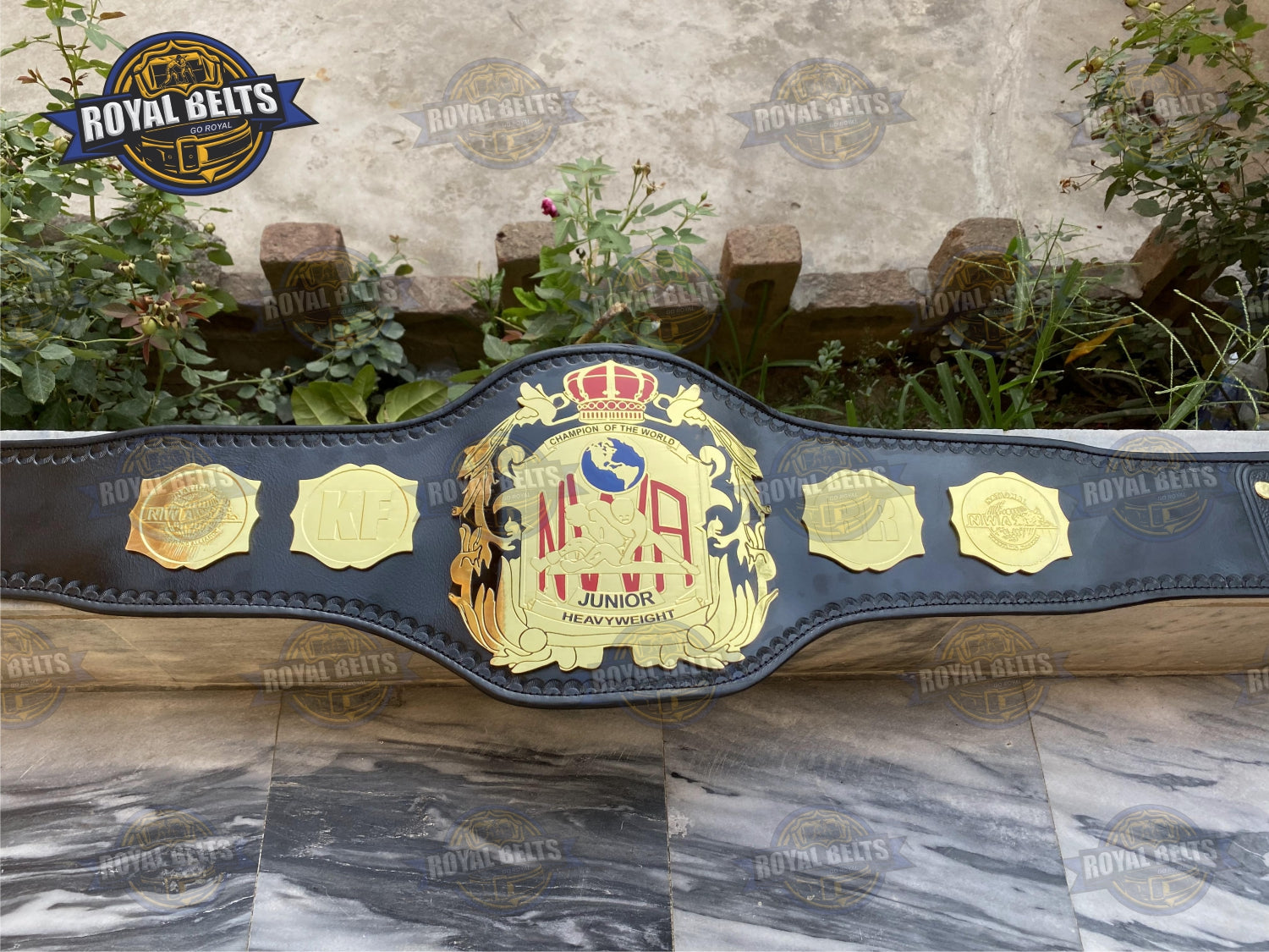 NWA Junior Heavyweight Wrestling Belt HD CNC engraved center, compact design, black stitched leather 