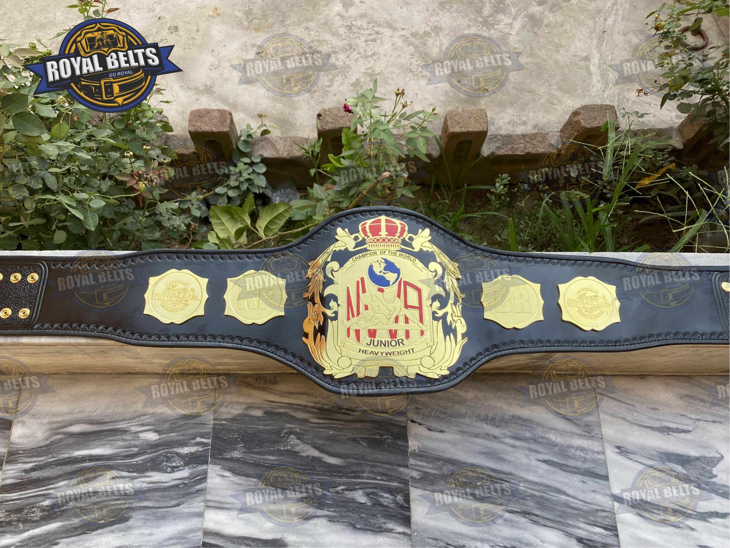 NWA Junior Heavyweight Wrestling Belt raised lettering, HD CNC detailed side plates, polished gold
