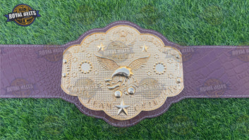 National Wrestling Alliance World Women's belt featuring engraved logo plates, polished zinc, stitched leather