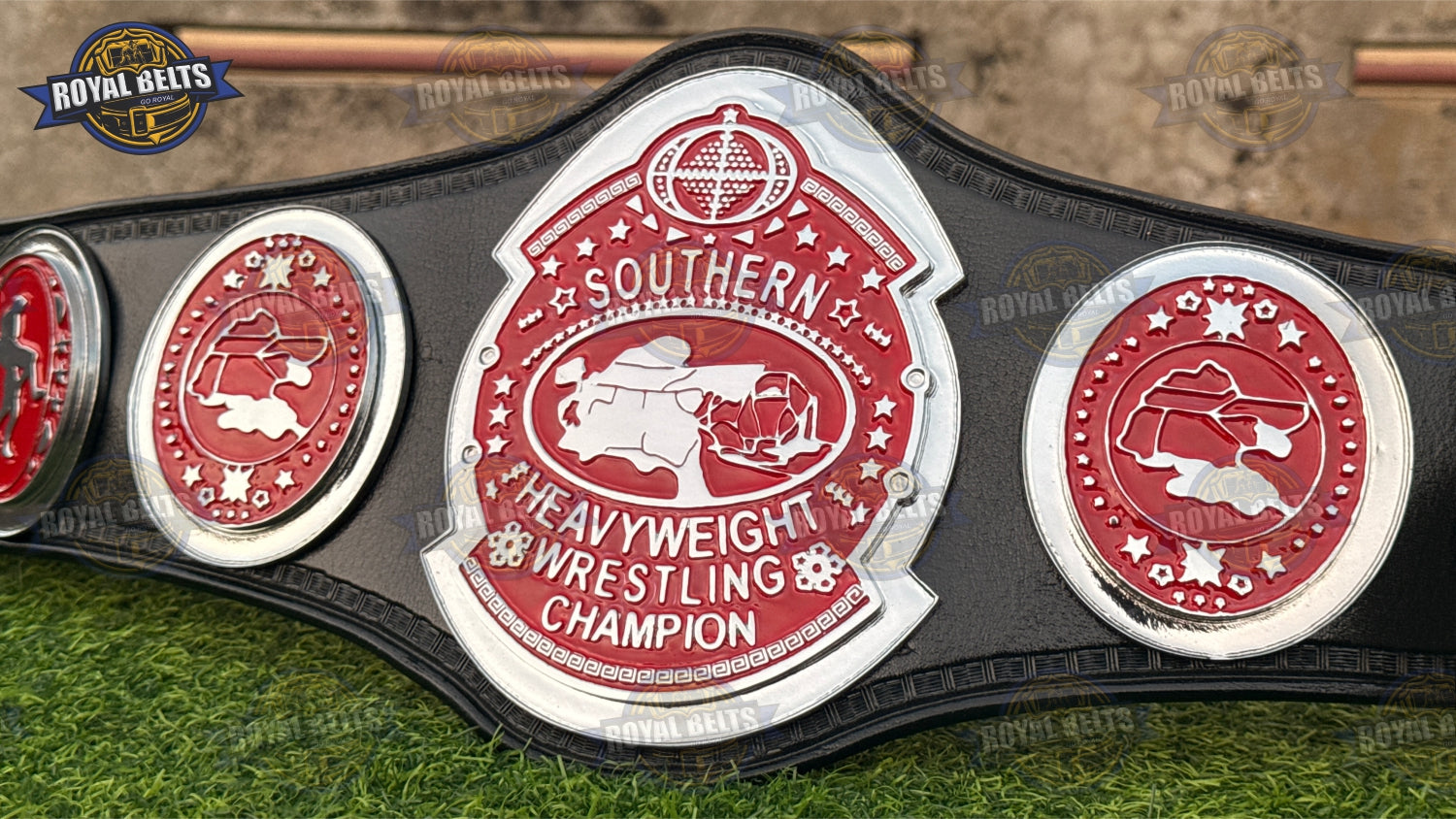NWA SOUTHERN Heavyweight Championship Belt stacked plated center and side plates with polished metal finish Manufacture by Royal Belts