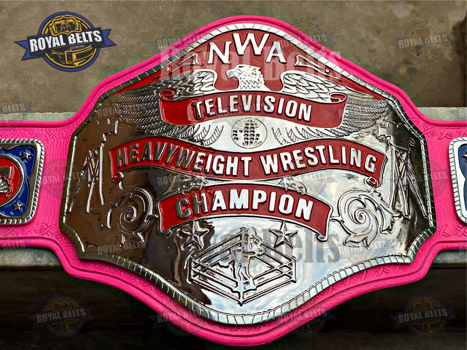 NWA TV Heavyweight Championship Belt engraved metal plates with beveled edges and stitched backing Crafted by Royal Belts