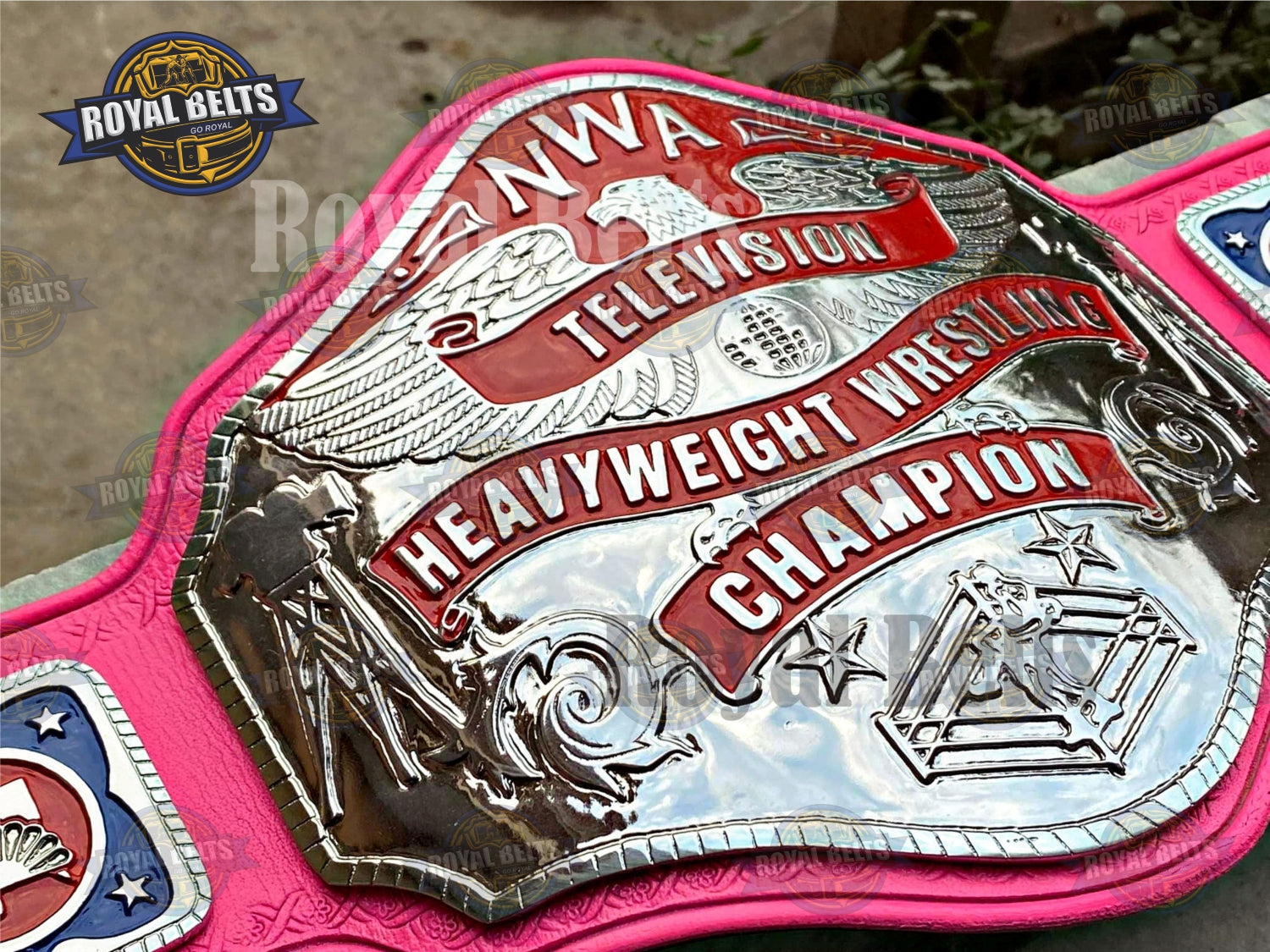 NWA Television Heavyweight Wrestling Belt layered center plate, polished finish, adjustable snaps Crafted by Royal Belts