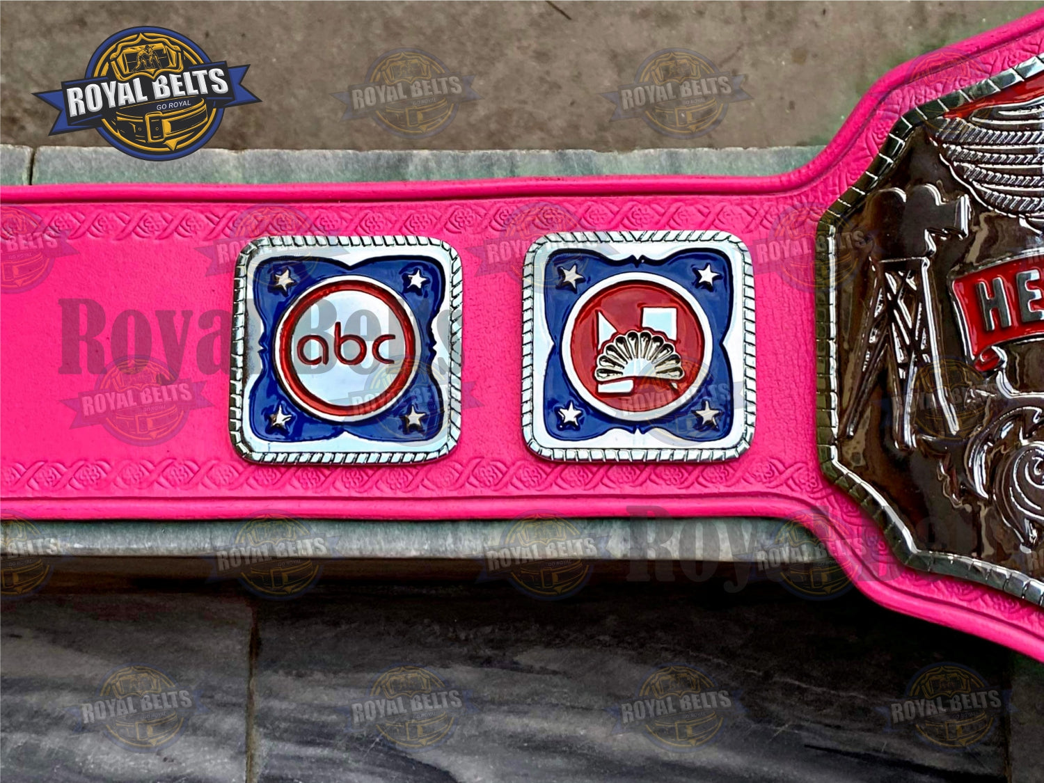 NWA TV Heavyweight Wrestling Belt polished metal side plates and classic pink strap