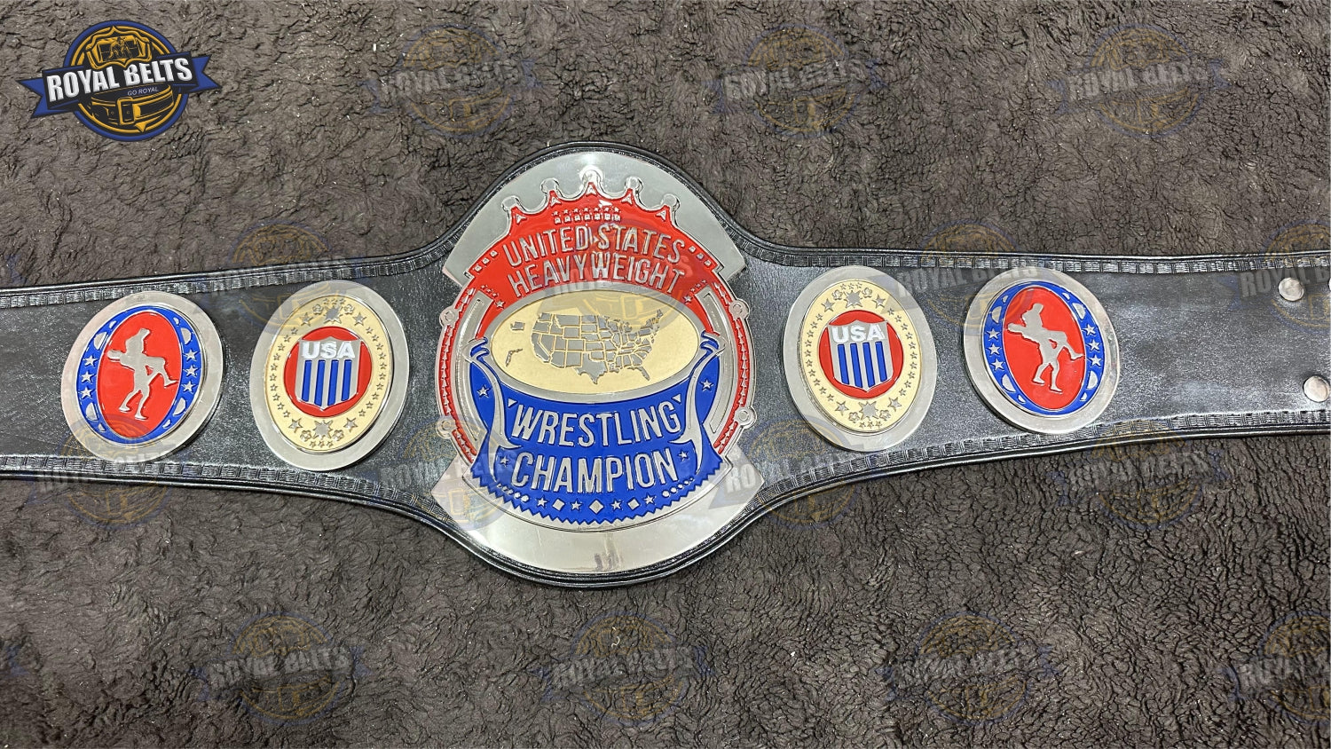 NWA US Heavyweight Wrestling Championship Title Belt nickel center plate with black stitched leather strap Manufacture by Royal Belts