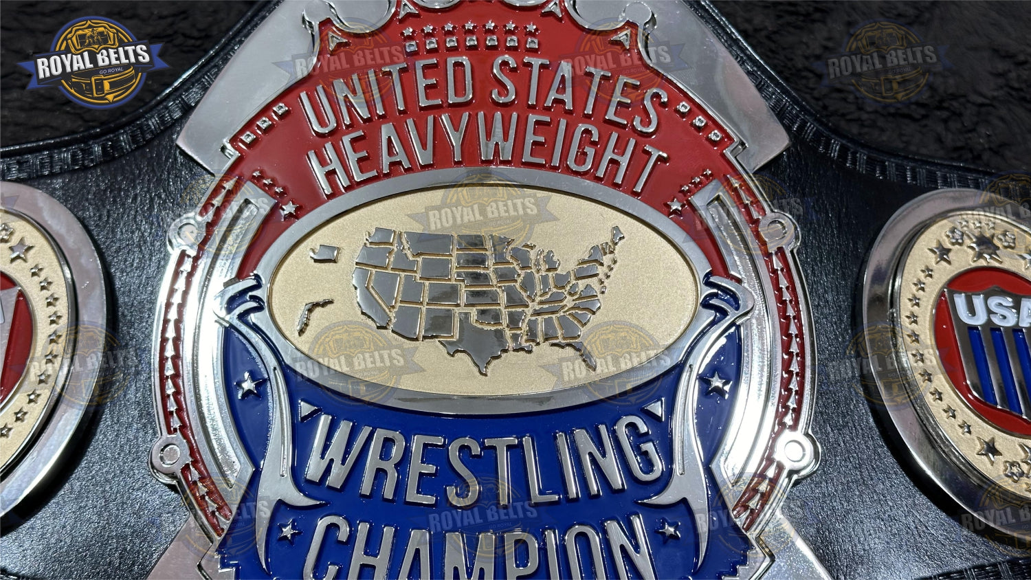US Heavyweight Wrestling Championship Title Belt raised with mirror polished center plate Made by Royal Belts