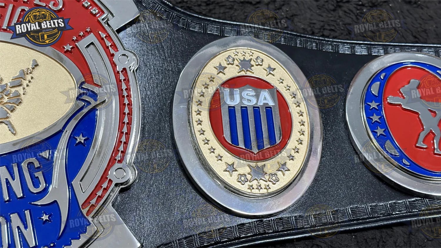 US Heavyweight Wrestling Title Belt nickel engraved side plates with stitched black leather backing