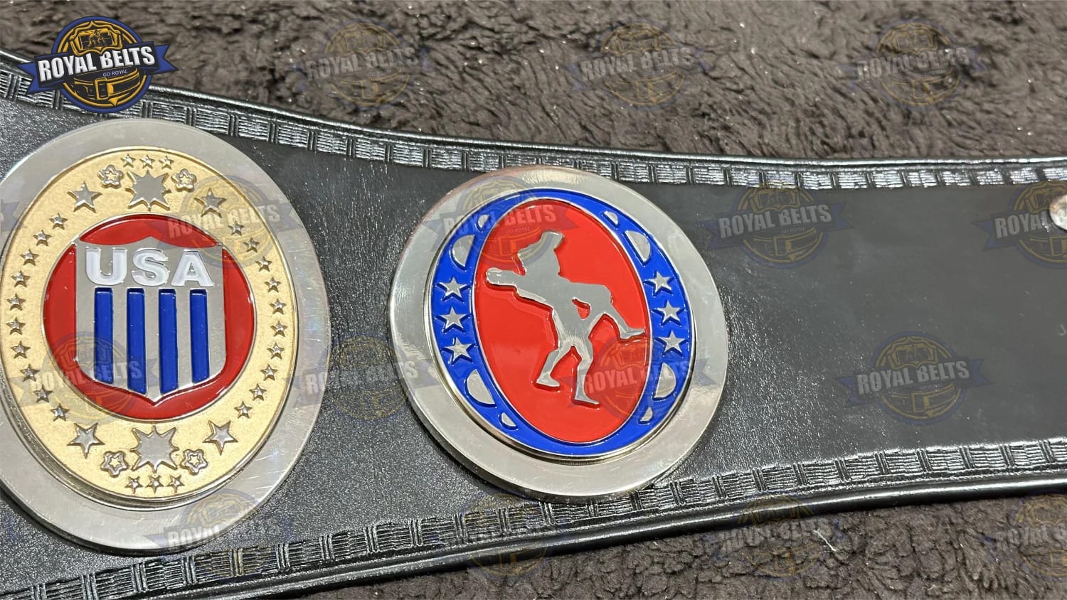 Heavyweight Wrestling Title Belt professional display quality with polished nickel centerpiece