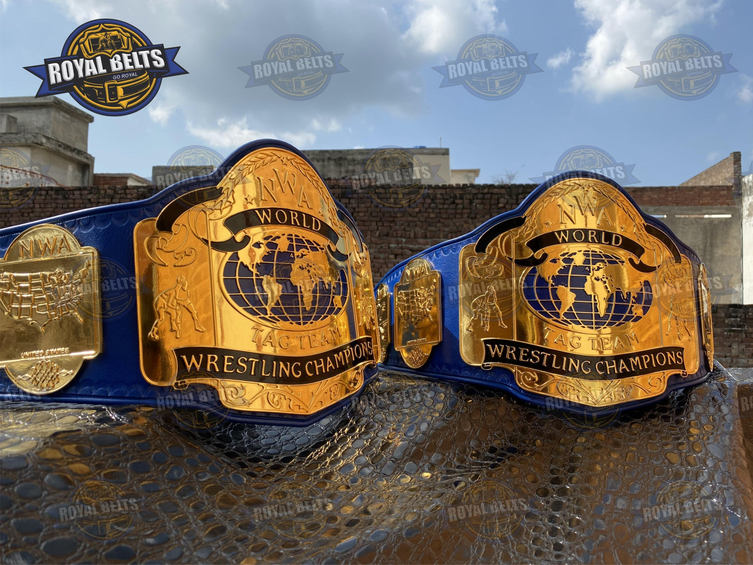 NWA World Tag Team Wrestling Title Belt HD CNC refined engraving with snap fasteners