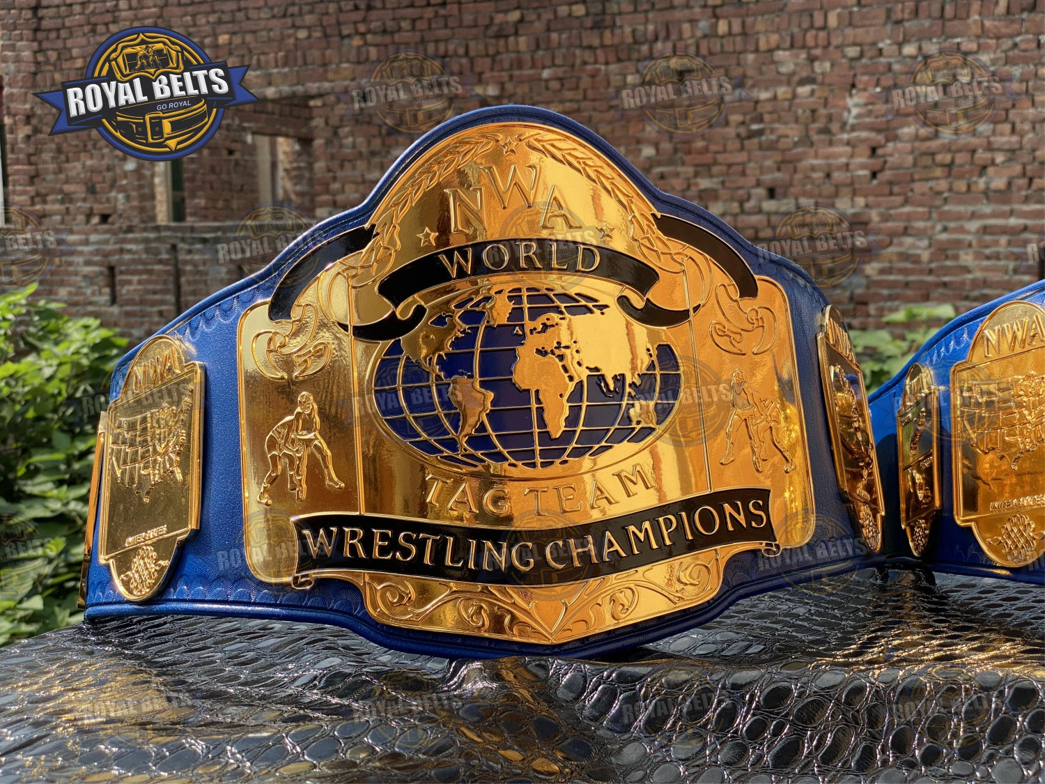 NWA Tag Team Wrestling Championship Belt HD CNC etched logos with polished side plates