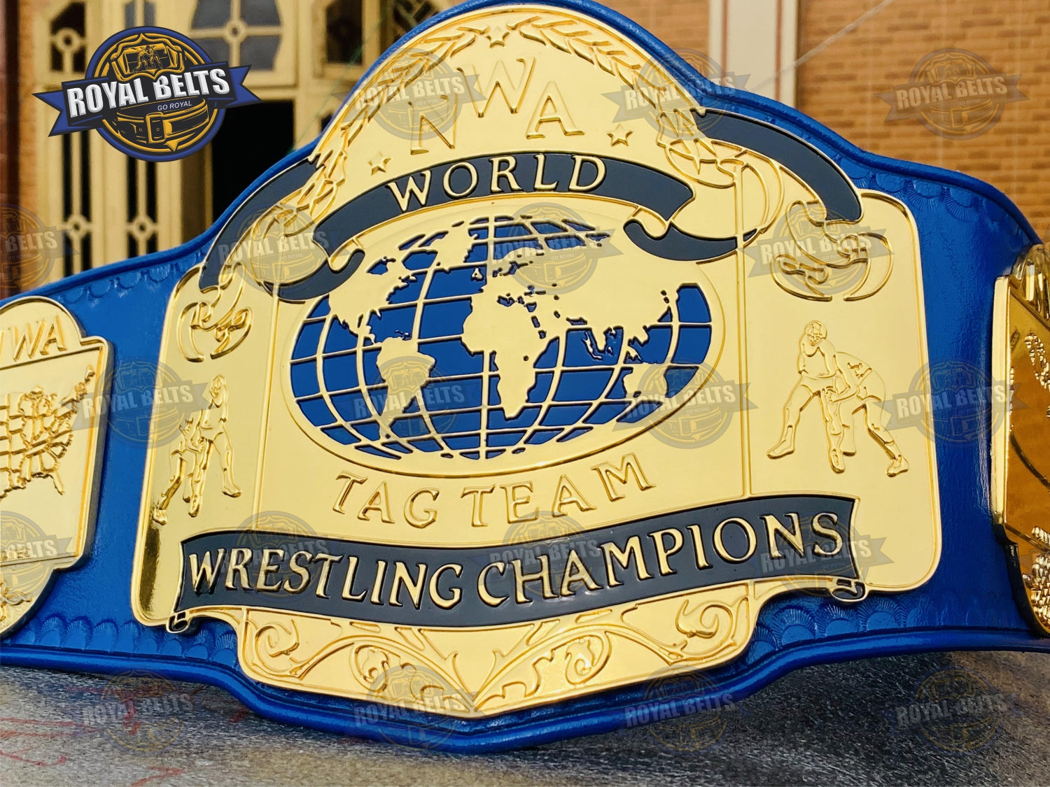 NWA Tag Team Championship Belt HD CNC layered center plates and adjustable snap closure Manufacture by Royal Belts