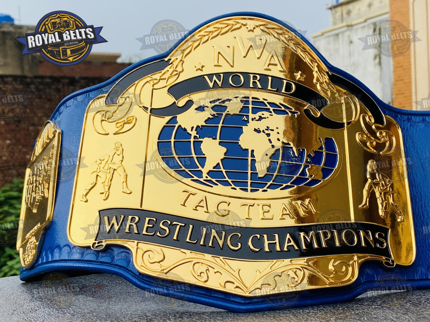 NWA World Tag Team Title Belt HD CNC high definition engraving with stitched leather backing