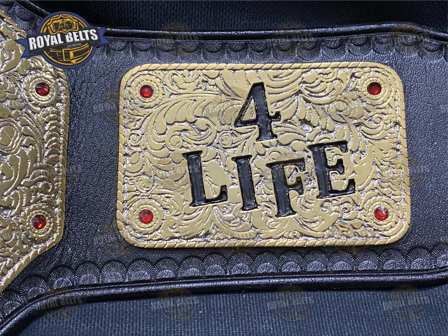 NWO Big Gold For Life Championship Belt featuring etched metal plates, high relief detailing