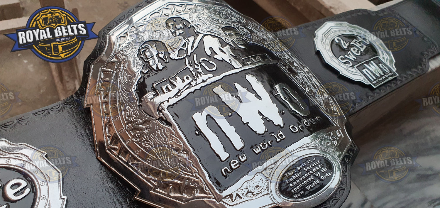 NWO World Order Title Belt with zinc plated center plate, raised lettering, replica quality design
