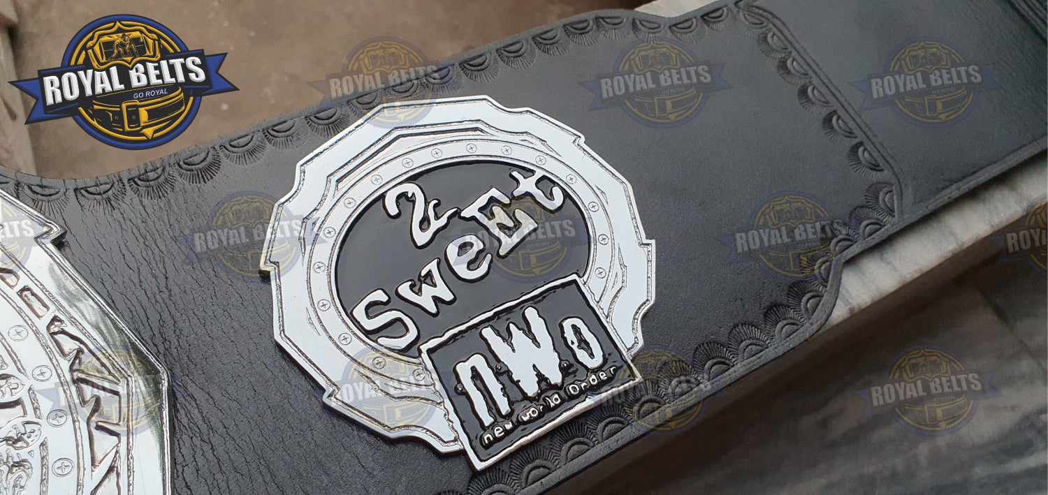 NWO Zinc Championship Belt featuring etched center and side plates, adjustable waist fit 