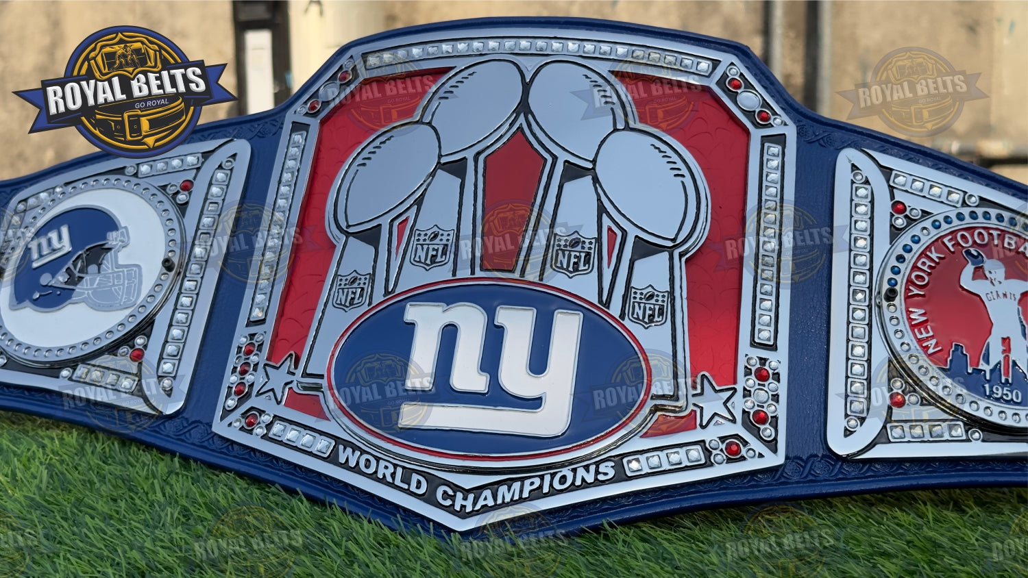 New York Football Giants Superbowl Championship Title Belt Stacked Plated