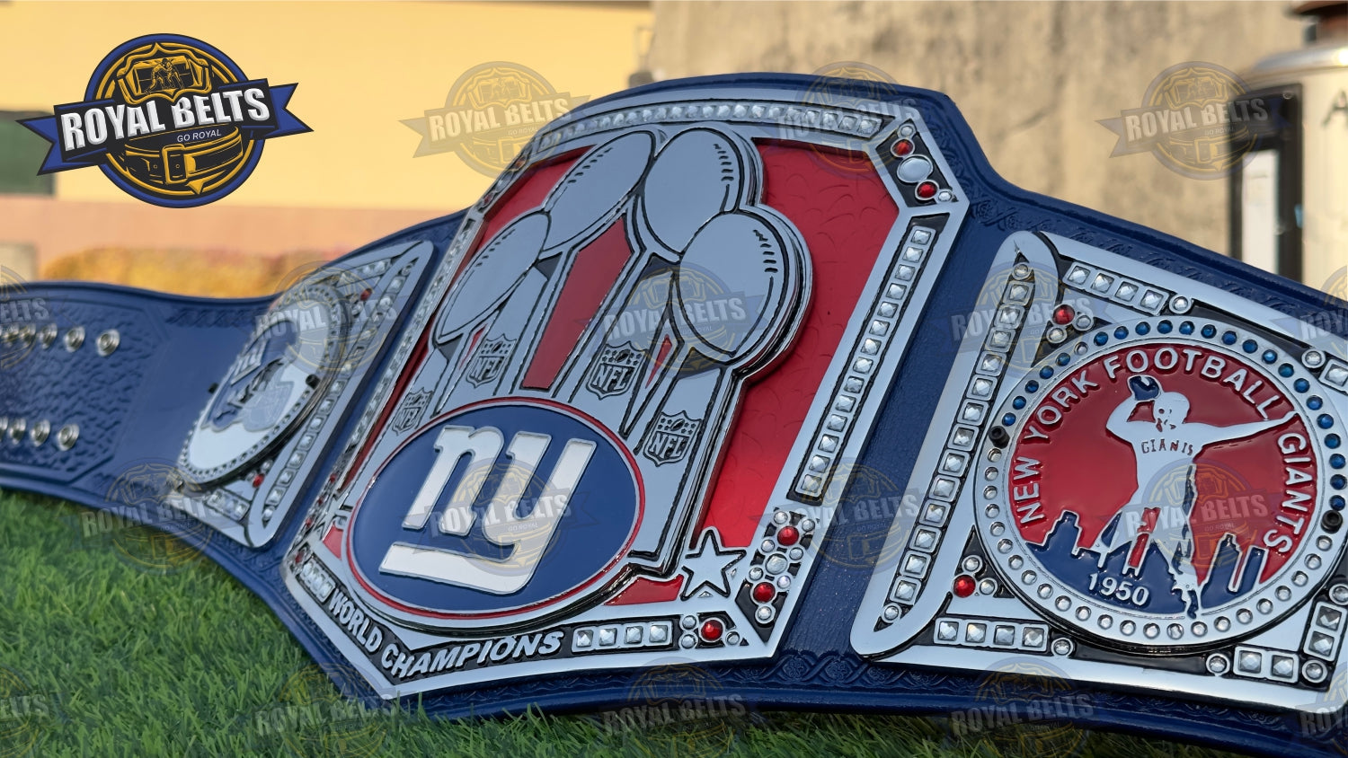 New York Football Giants Superbowl Championship Title Belt Stacked Plated