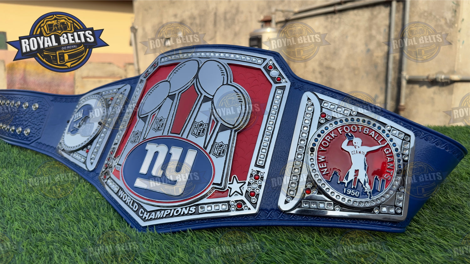 New York Football Giants Superbowl Championship Title Belt Stacked Plated
