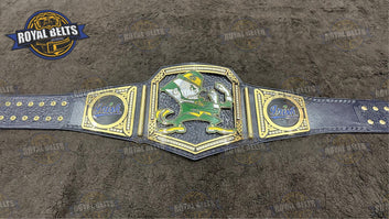 Notre Dame Mascot Championship Title Belt HD CNC cut artwork, gold finish, stitched leather Crafted by Royal Belts