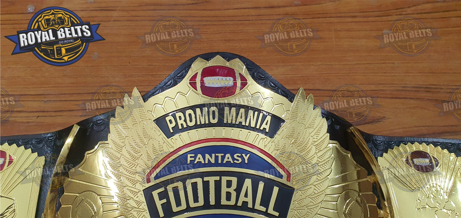 PROMO MANIA FFL Championship Belt mirrored center plate, stacked plates, stitched black leather Crafted by Royal Belts