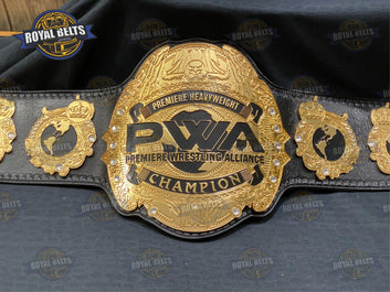 PWA Custom Title Belt featuring HD CNC machining, deep engraved center plate, premium replica finish Crafted by Royal Belts