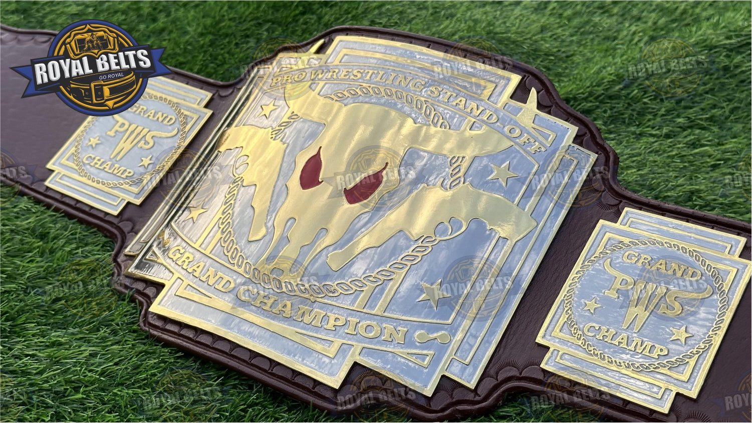 PWS Grand Champions Title Belt replica brass plated heavyweight championship belt