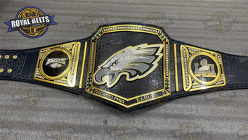 Philadelphia Eagles Super Bowl Championship Belt, 2mm brass center plate, engraved logo, adult fit Made by Royal Belts