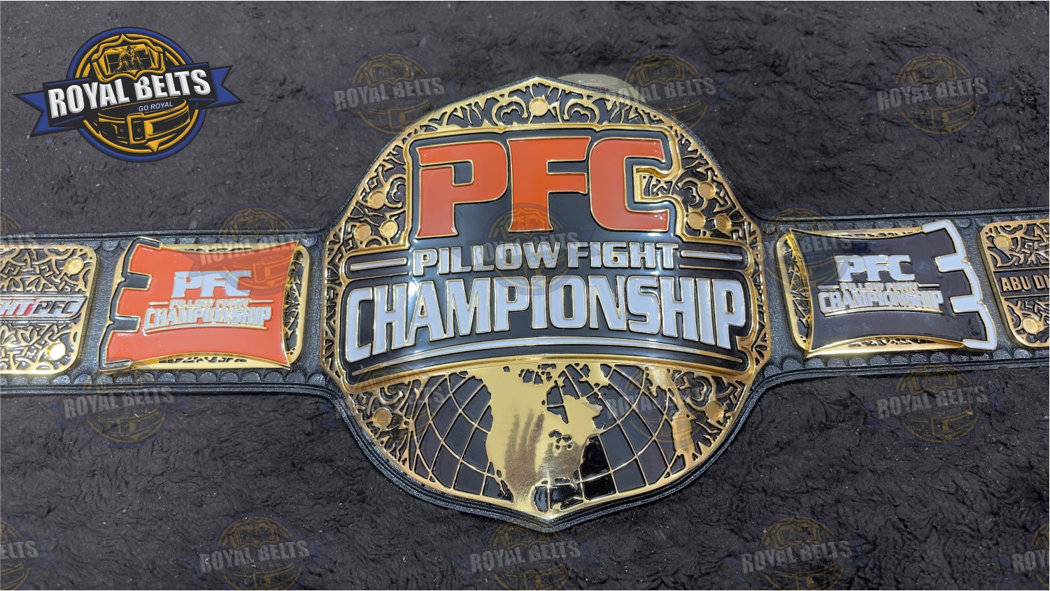 Pillow Fight Title Belt HD CNC 24K gold stacked plated belt with premium metal plates Handmade by Royal Belts