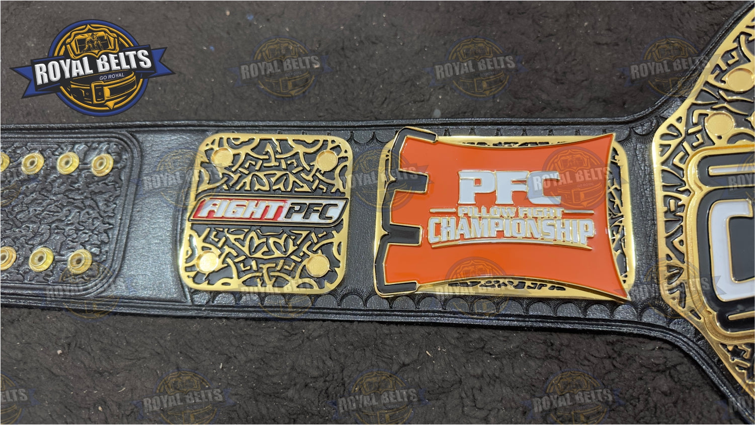 Pillow Fight Title Belt custom engraved 24K gold plated title belt