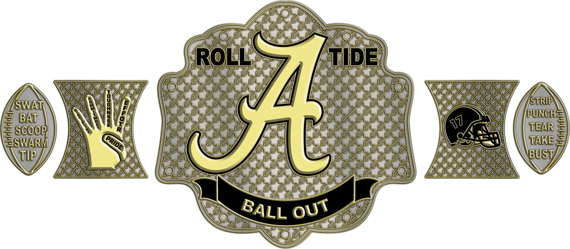 Custom Alabama Roll Tide Championship Title Belt zinc plates, dual plating