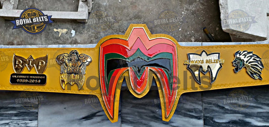 RIP Ultimate Warrior wrestling belt with gold plated center plate, gold leather strap, snap closure Made by Royal Belts  
