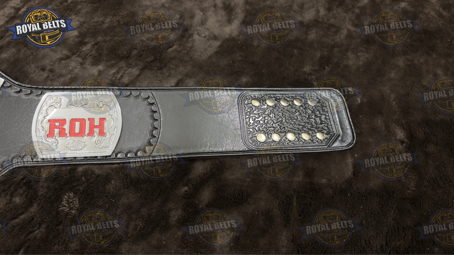 ROH Pure Wrestling Belt raised engraved metal center with smooth side plate detailing, CNC precision engraving
