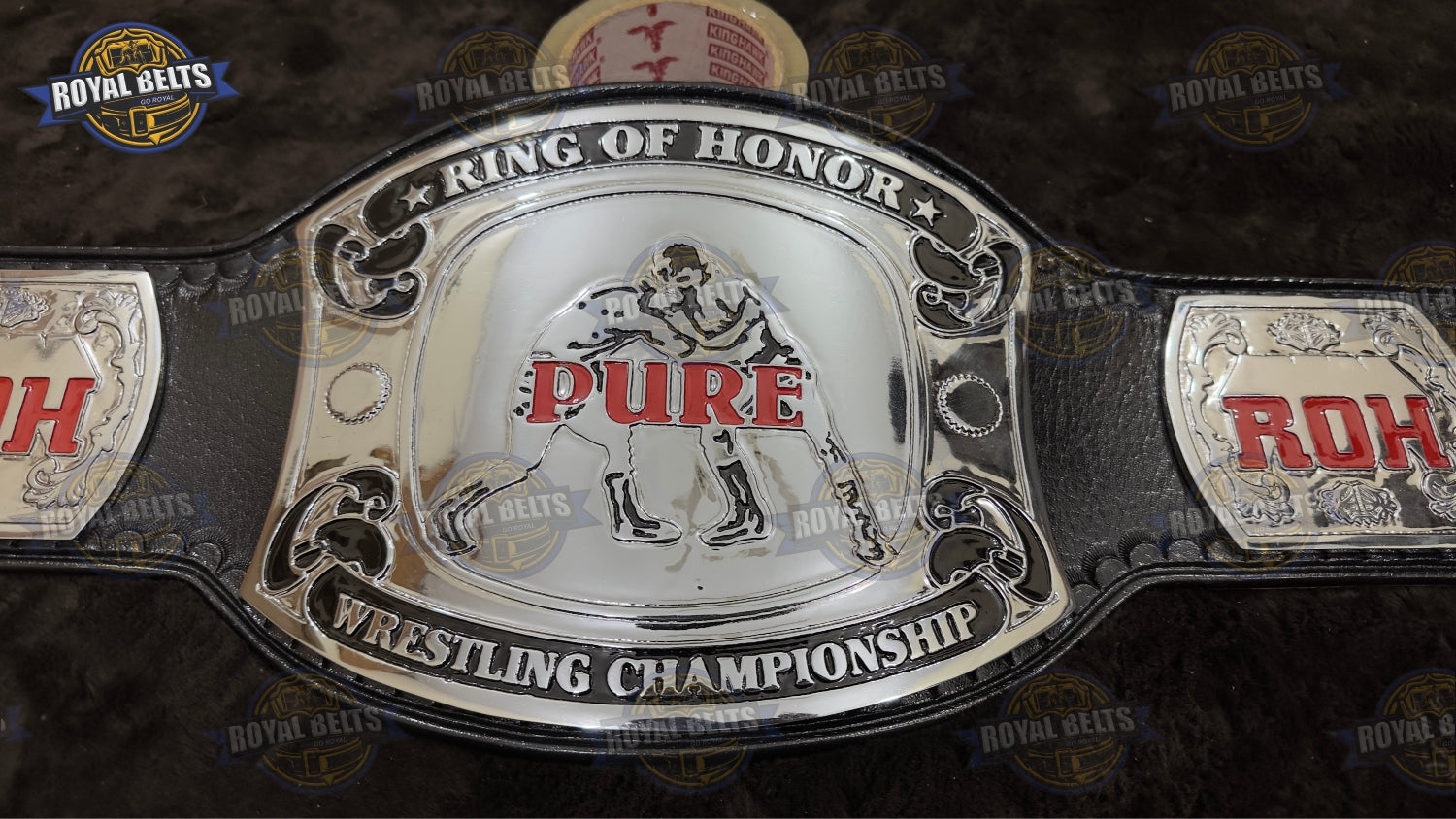 ROH Pure Wrestling Belt high relief CNC engraved metal with reinforced leather strap