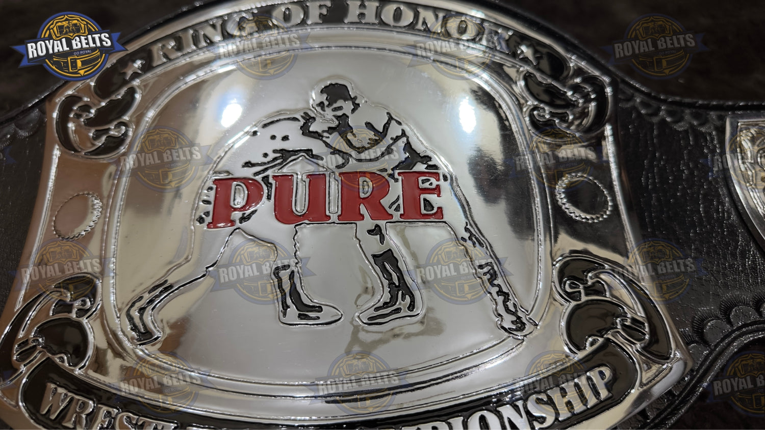 ROH Pure Wrestling Championship Title Belt bold center plate with beveled edges and polished finish