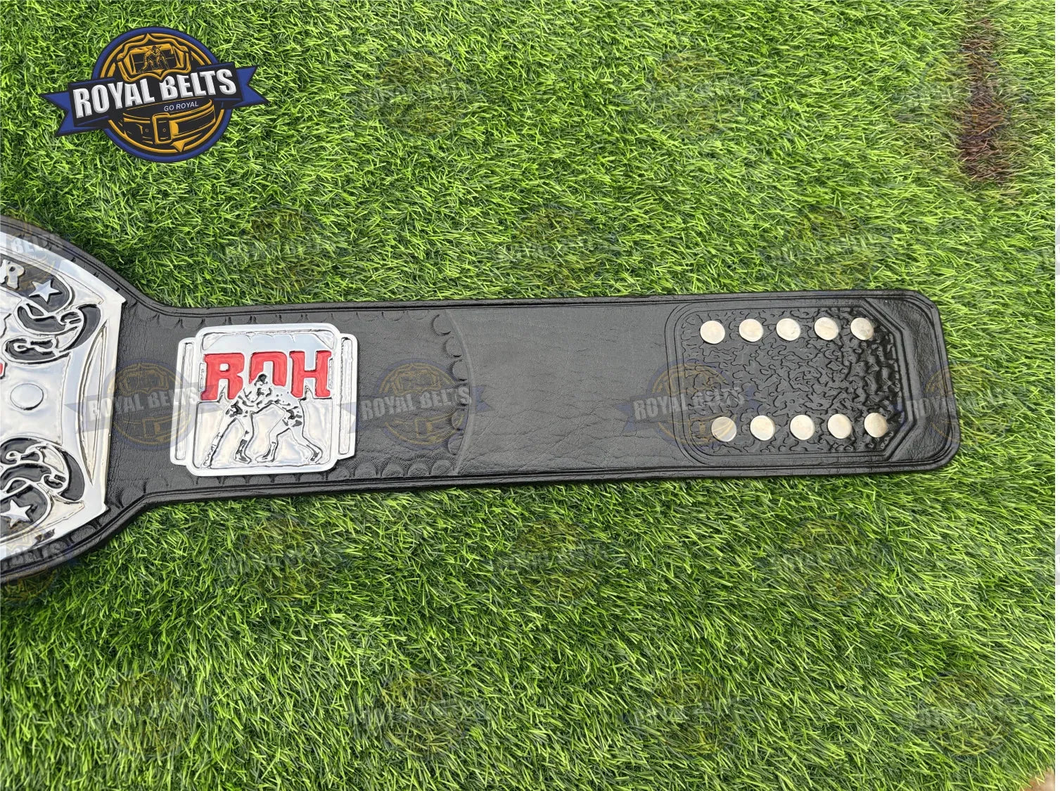 ROH Ring Of Honor Championship Title Belt HD CNC with flexible leather strap and polished silver finish
