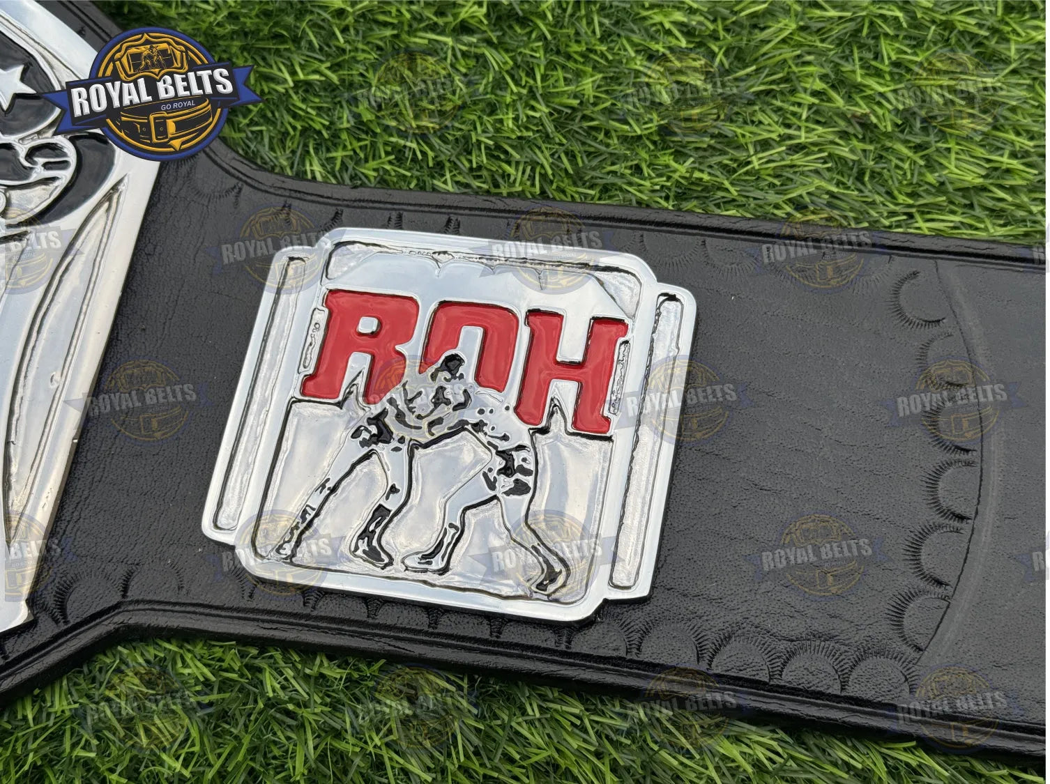 ROH Ring Of Honor Championship Title Belt HD CNC custom ROH logo etched on thick metal center plate