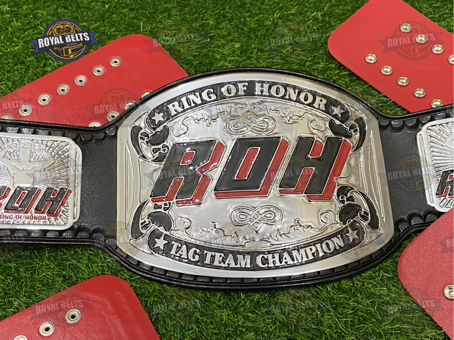 ROH Tag Team Championship Belt deep etched plates, high gloss finish, balanced metal weight