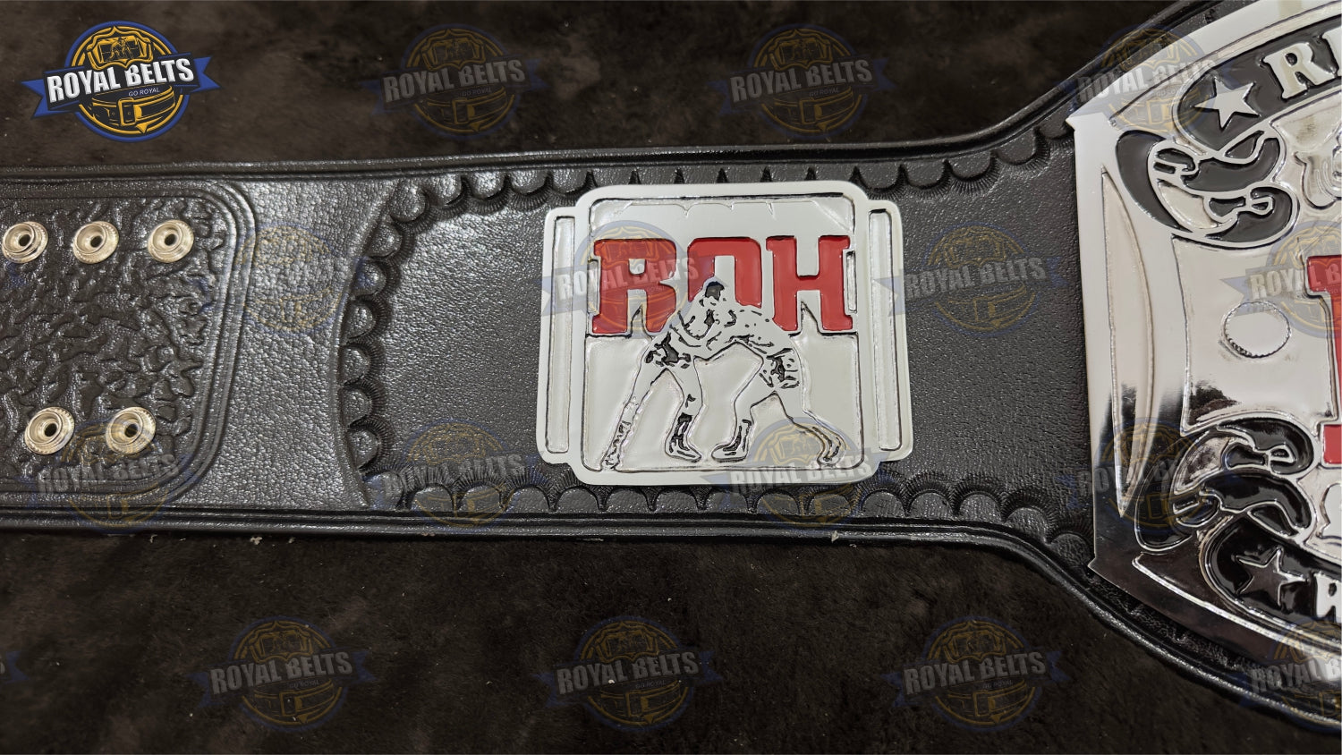 ROH World Wrestling Championship Belt smooth polished side plates with reinforced leather strap