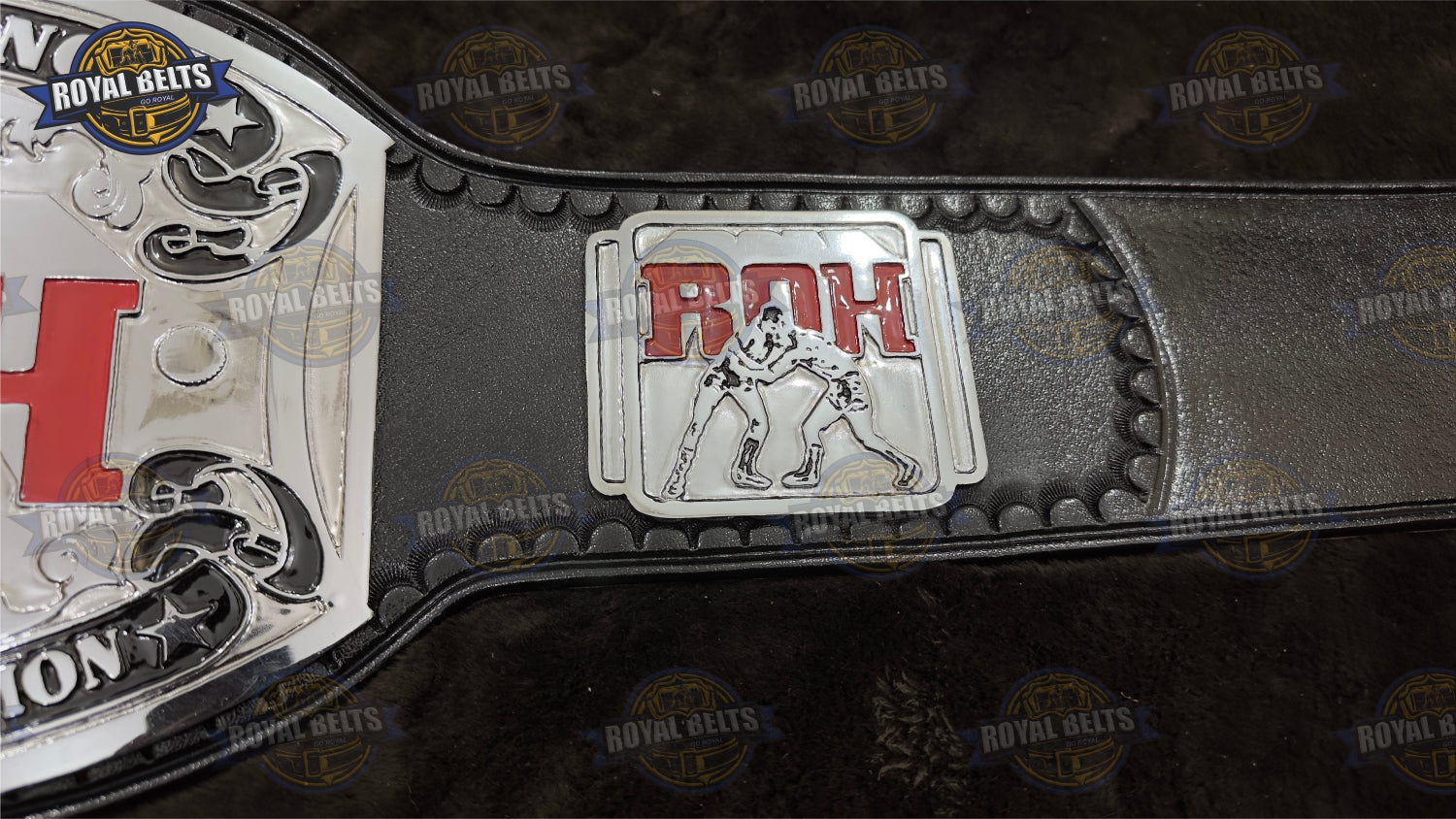 ROH World Championship Belt engraved border detailing with custom CNC center plate, 
