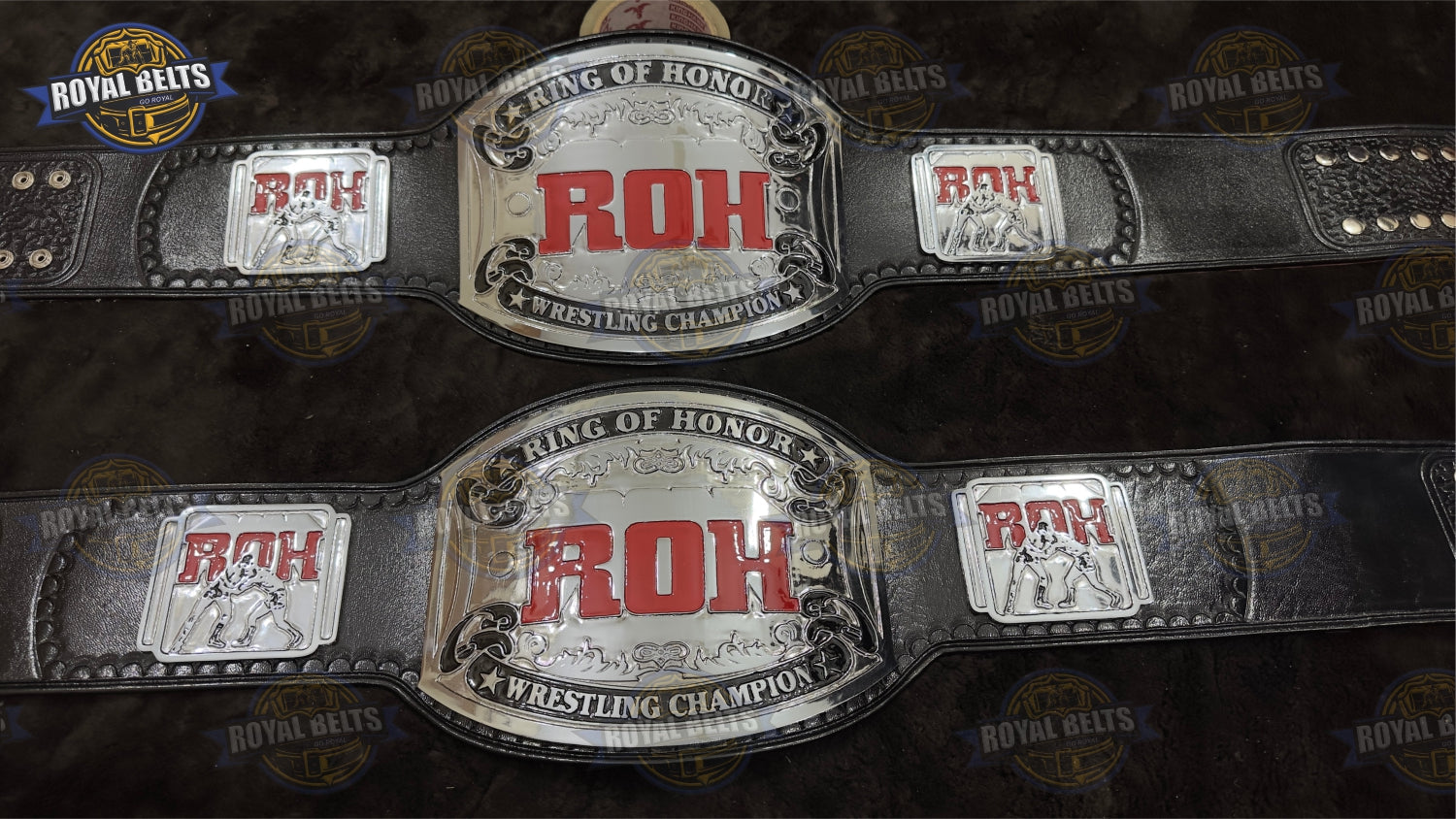 ROH World Wrestling Championship Belt premium zinc plates with beveled edges and leather backing